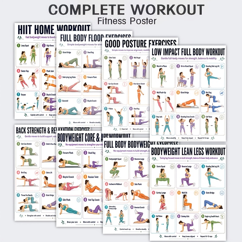 Home Gym Reviews - A4-Größe, 8-teiliges Workout-Blatt-Set, Übungsplan für das